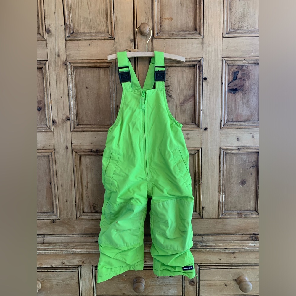 Lands End Kids Squall Waterproof Iron Knee Bibs Crystal Lime Size 2